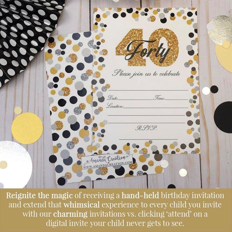 Amanda Creation Confetti Polka Dot 40th Birthday Party Invitations, 20 5x7 Fill In Cards with Twenty White Envelopes by AmandaCreation - Image 4